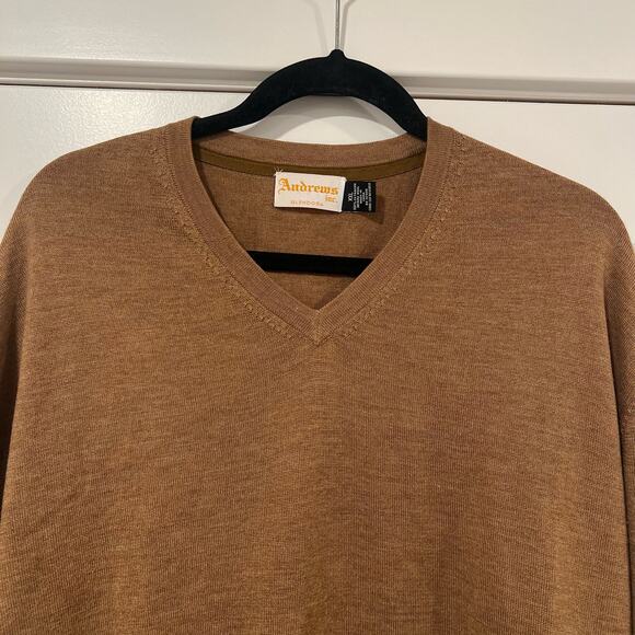 Andrews Inc. Men's Vneck Sweater 100% Extrafine Merino Wool Brown‎ Size XXL - Picture 4 of 8